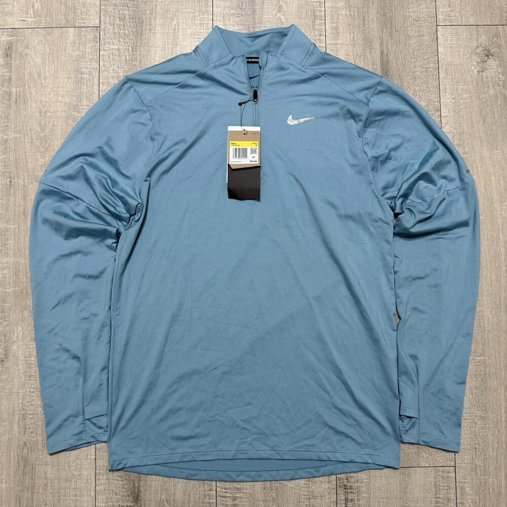 Nike Blue Denim Turquoise Long Sleeve Dri Fit 1/4 Zip Running Top DD4756 464 Men